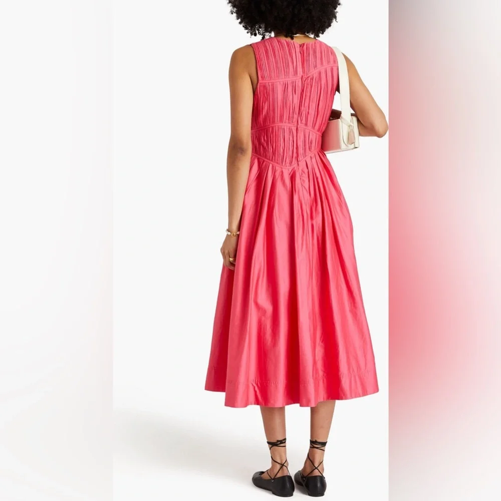 NEW NWT Aje. Sculptra Nya Gathered Midi Dress In Rouge Pink